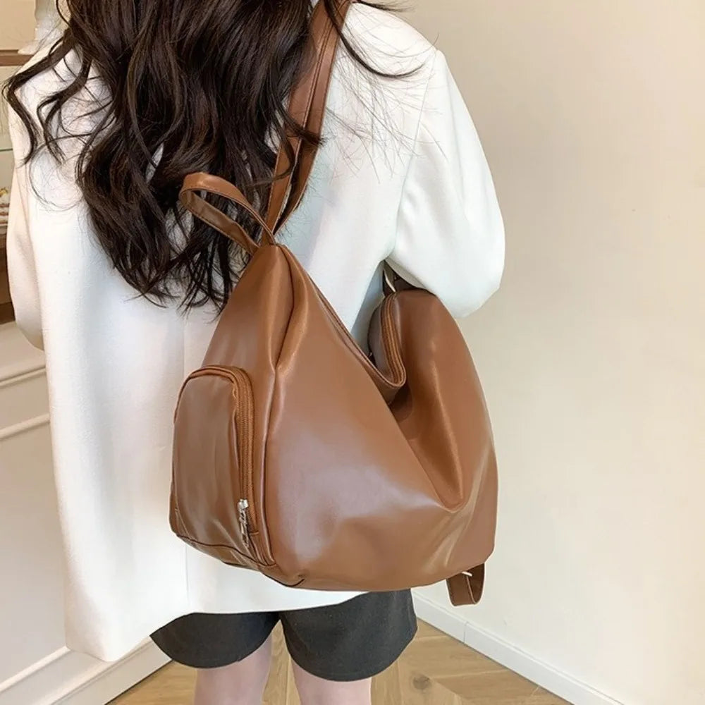 Sac Hobo couleur unie à bandoulière simple en cuir- OFFRE SPÉCIAL !