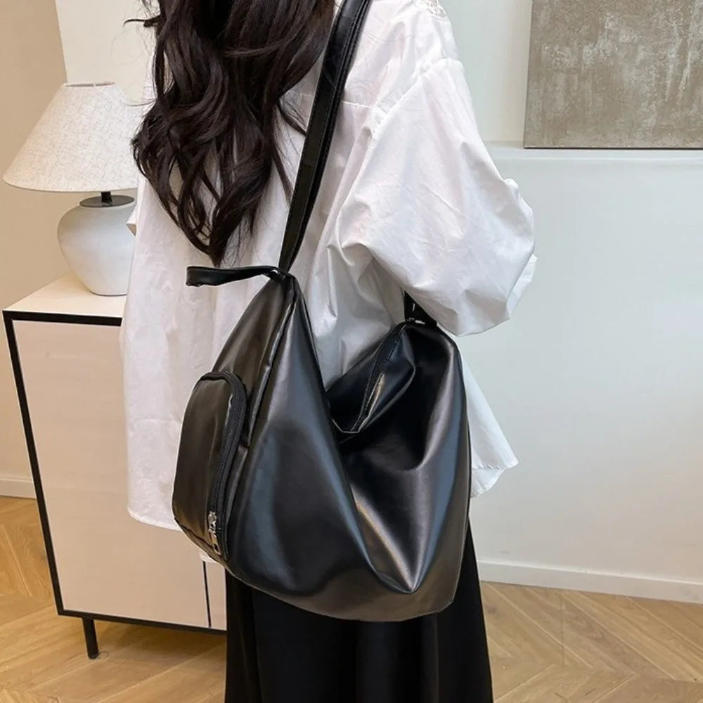 Sac Hobo couleur unie à bandoulière simple en cuir- OFFRE SPÉCIAL !
