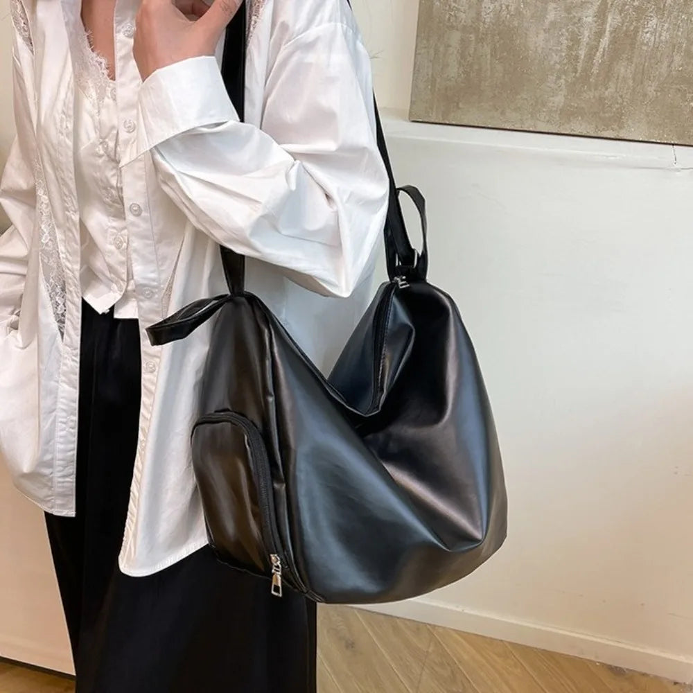 Sac Hobo couleur unie à bandoulière simple en cuir- OFFRE SPÉCIAL !